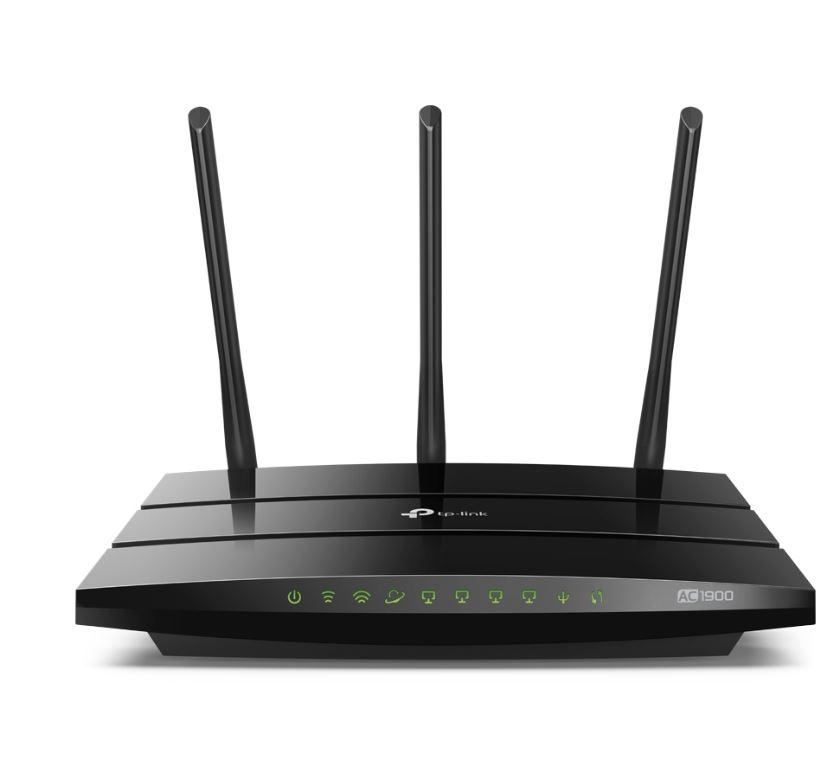 TP-LINK Archer A9 AC1900 Wireless MU-MIMO Gigabit Router with antennas and LED indicators.